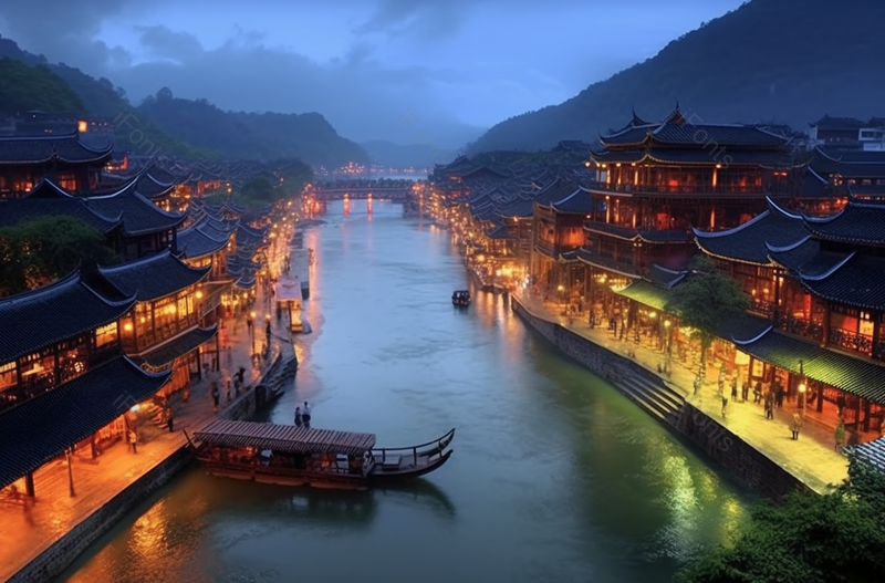 湖南湘西凤凰古城沱河夜色,高清,摄影图,摄影图片,图片大全,摄影图免费下载